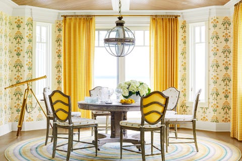 yellow dining room wallpaper