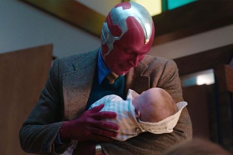 vision paul bettany holding his baby in wandavision