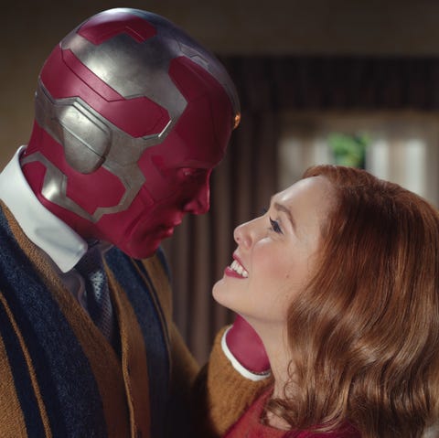 marvel's wandavision   elizabeth olsen as wanda and paul bettany as vision