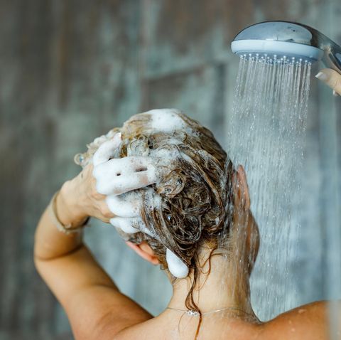 washing hair with shampoo