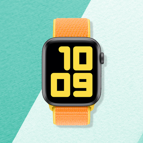 Watch, Yellow, Orange, Pink, Font, Rectangle, Digital clock, Material property, Number, Analog watch, 