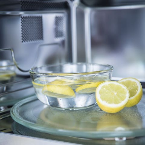 a method of cleaning in a microwave oven with water and lemon