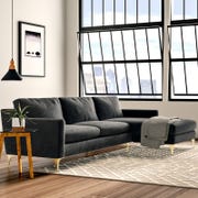 sofa, sidetable and ottoman in a room