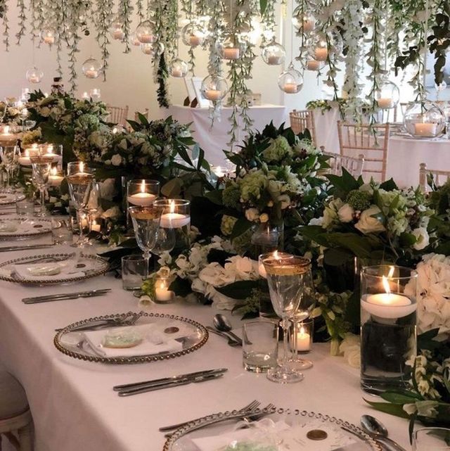 table setting with floating candles