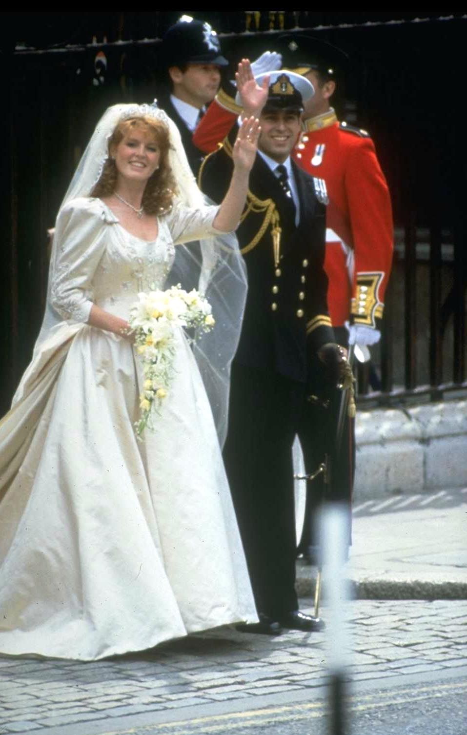 Sarah Ferguson's wedding dress was created by Lindka Cierach for her 1986 marriage to Prince Andrew.
