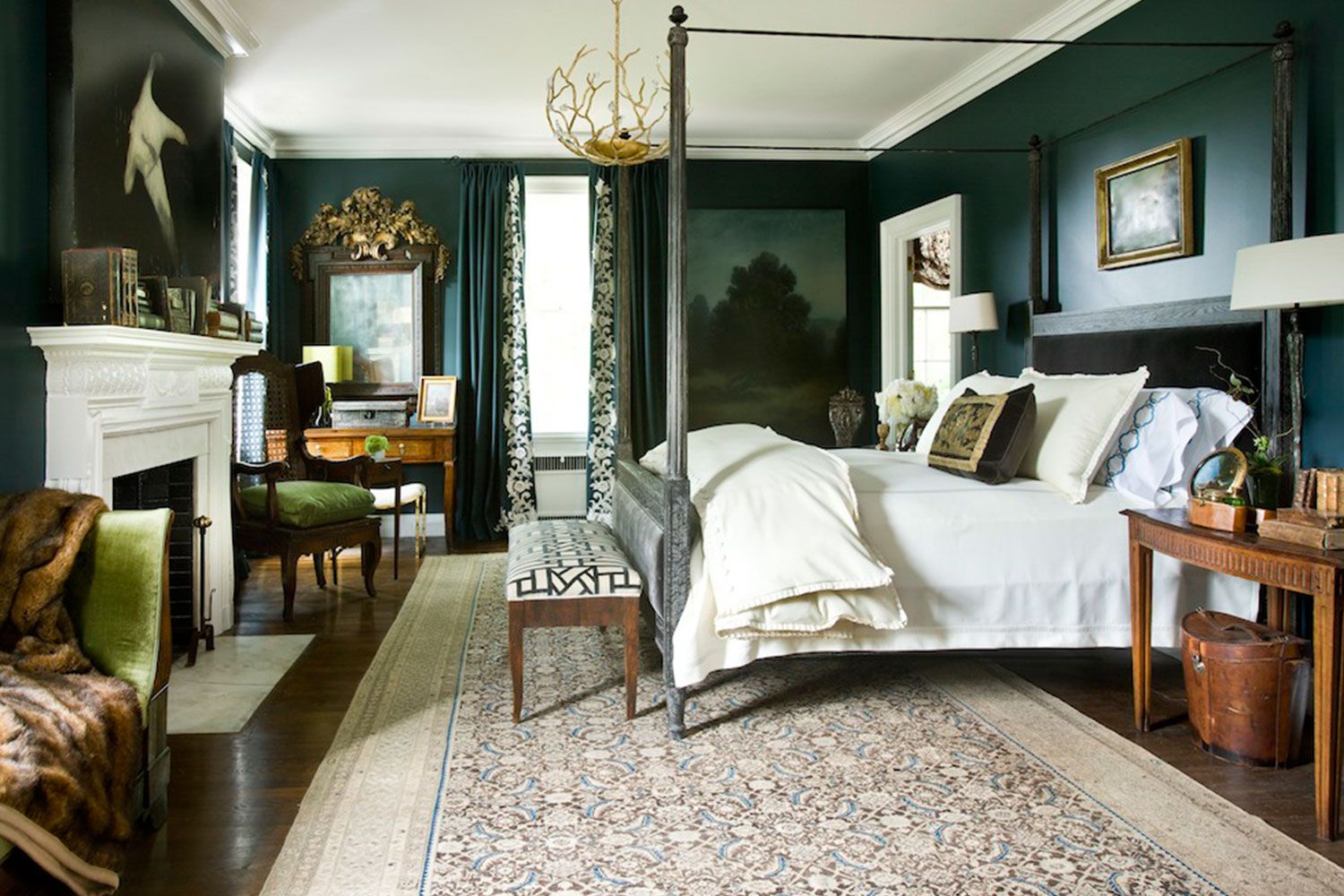 green and navy bedroom