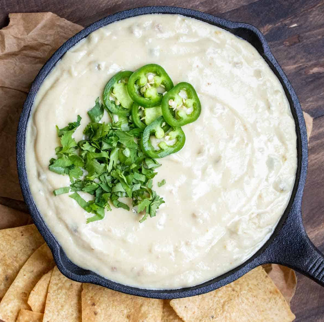 queso with jalapeños in a skillet