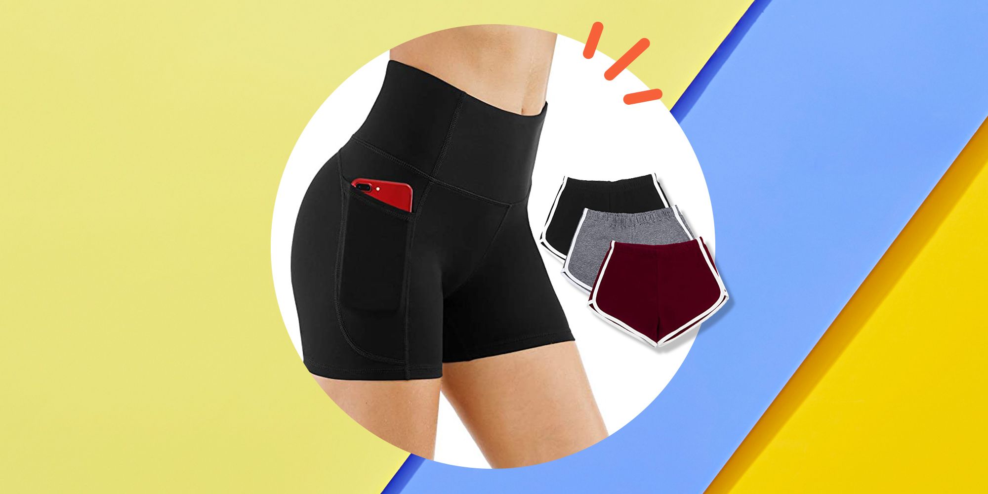 fang Fans Women High Waist Out Pocket Yoga Short Running Athletic Yoga Shorts Pants Tummy Control with Side Pockets Cycling Running Shorts