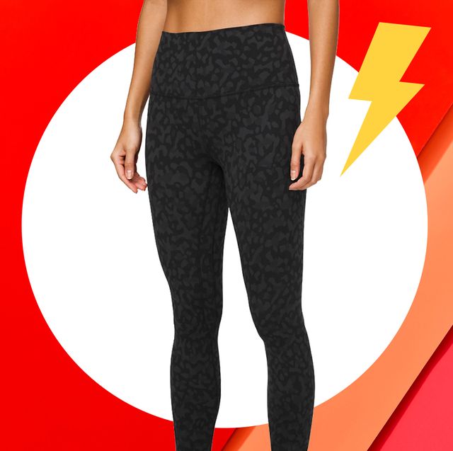 high waisted workout leggings on red background