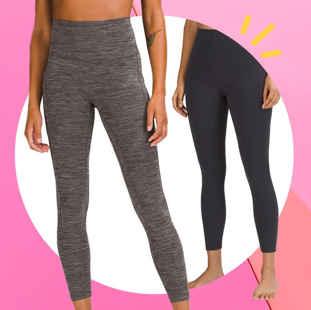two pairs of lululemon grey and black high rise leggings