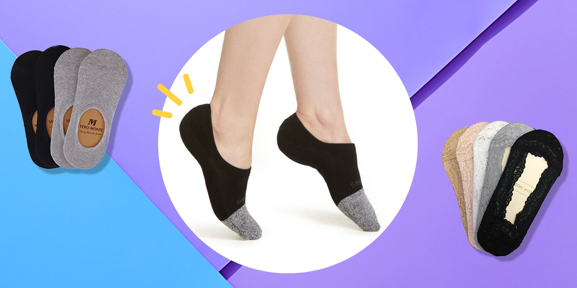 CAIYING 6 Pairs Womens Peep Toe Socks No Show Socks with Silicone Pad Liner