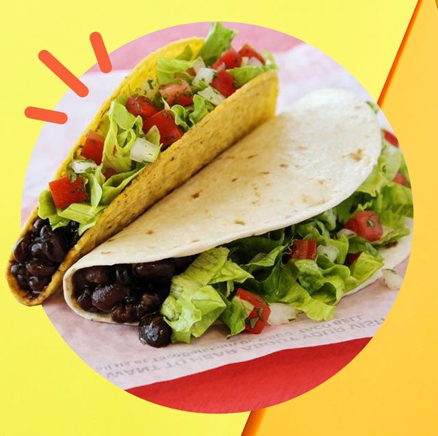 vegan tacos on colorful yellow background