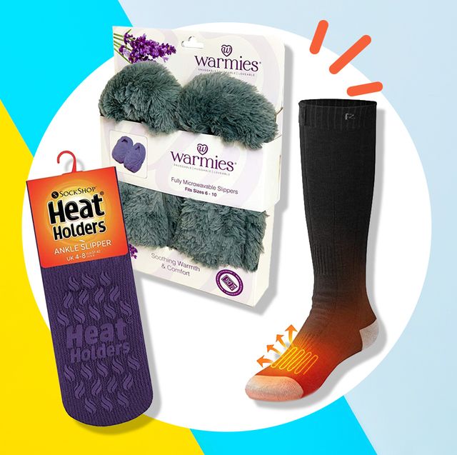 three pairs of heated socks, an anklelength pair, some slippers, and some black electric kneehigh socks