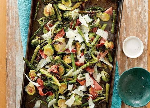 Rosemary roasted vegetables with cheese and ham