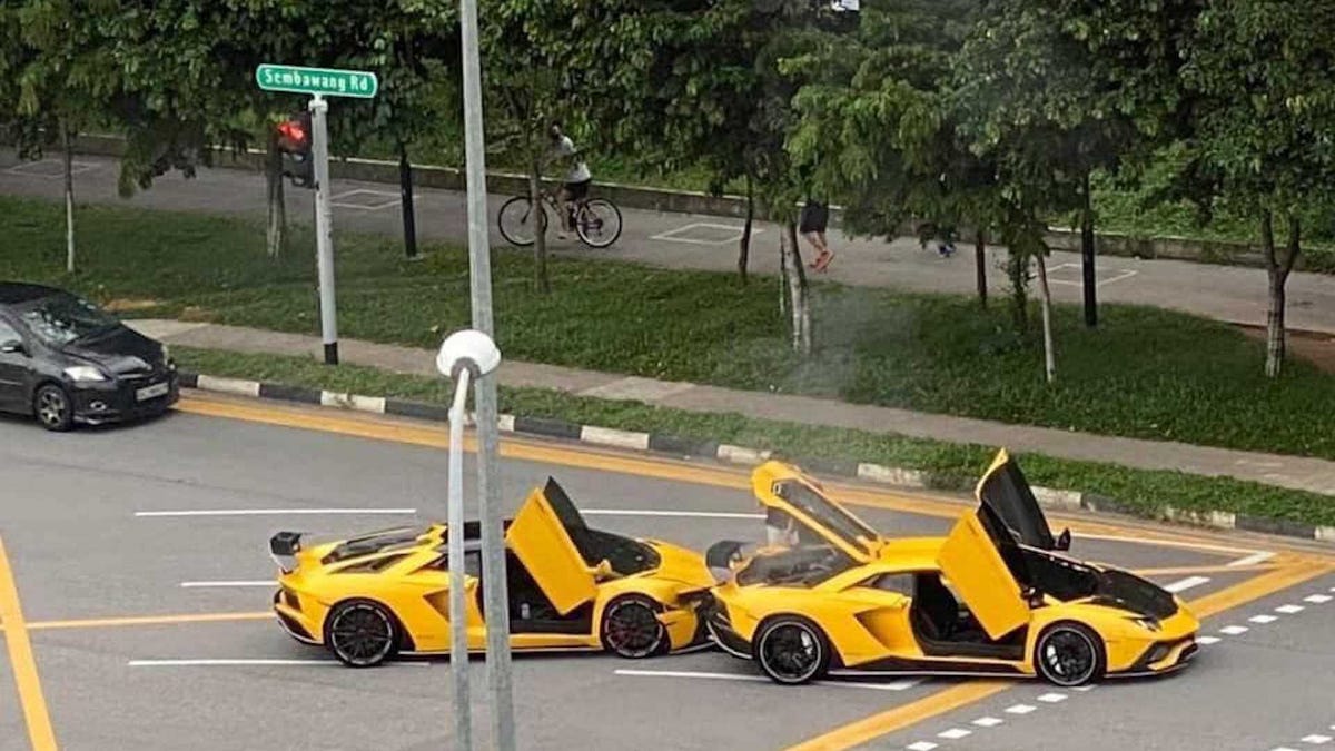 Qué probabilidades hay? Estos dos Lamborghini Aventador amarillos  colisionan entre sí