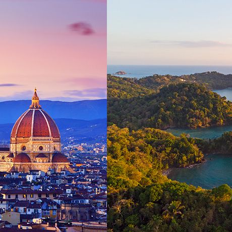 side by side photo of florence italy and puerto viejo costa rica