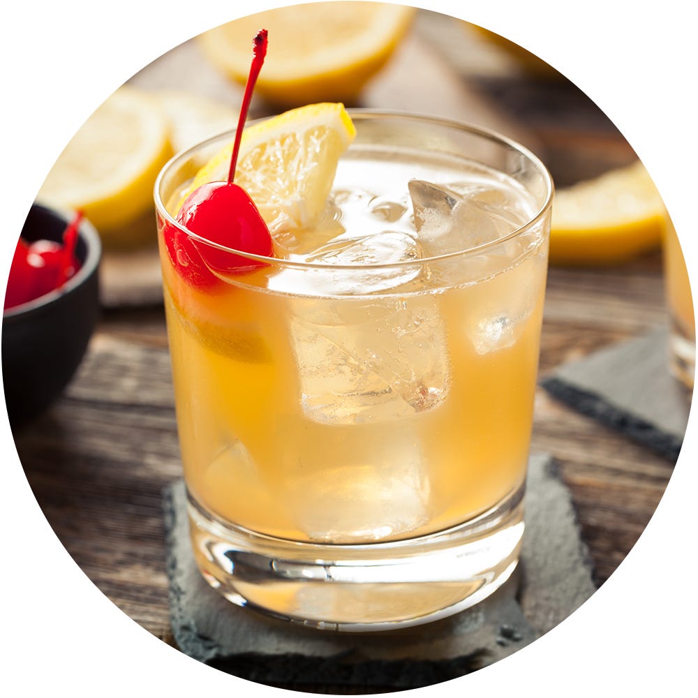 Drink, Alcoholic beverage, Sour, Whiskey sour, Rum swizzle, Food, Fuzzy navel, Distilled beverage, Harvey wallbanger, Cocktail garnish, 