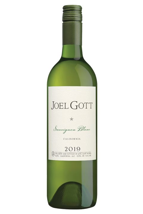 green wine bottle with white label