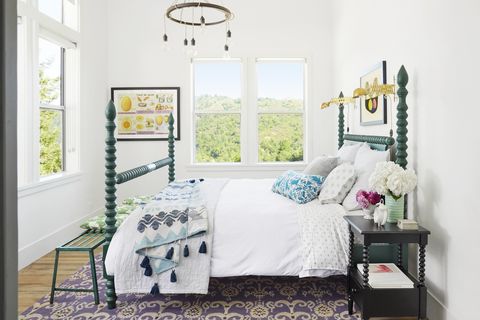 white bedroom-pops of color