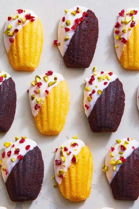 white chocolatedipped madeleines with pistachios and cranberries