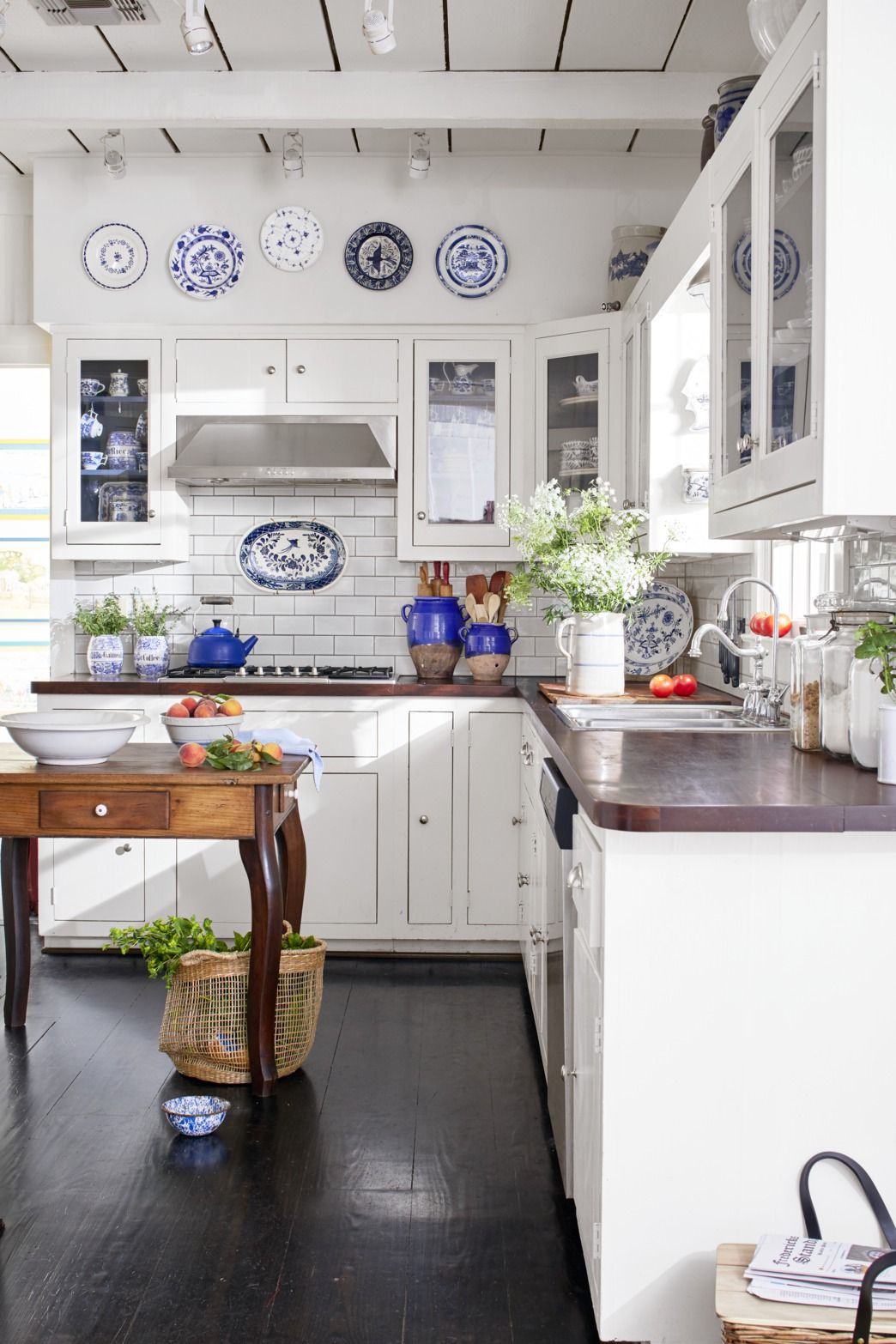 White Kitchen With Gray Floor Tiles Transitional Kitchen