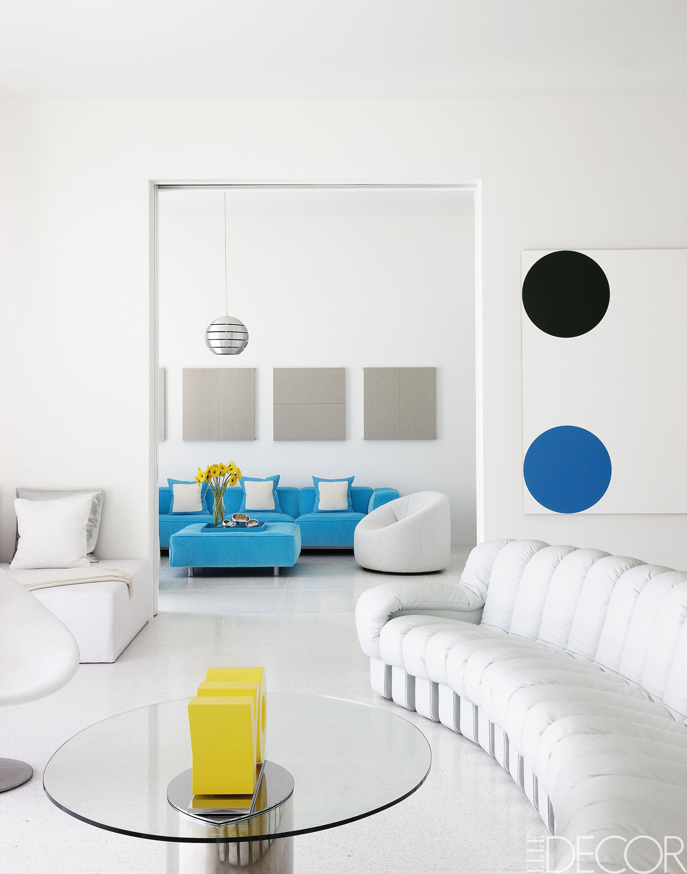 blue and off white living room