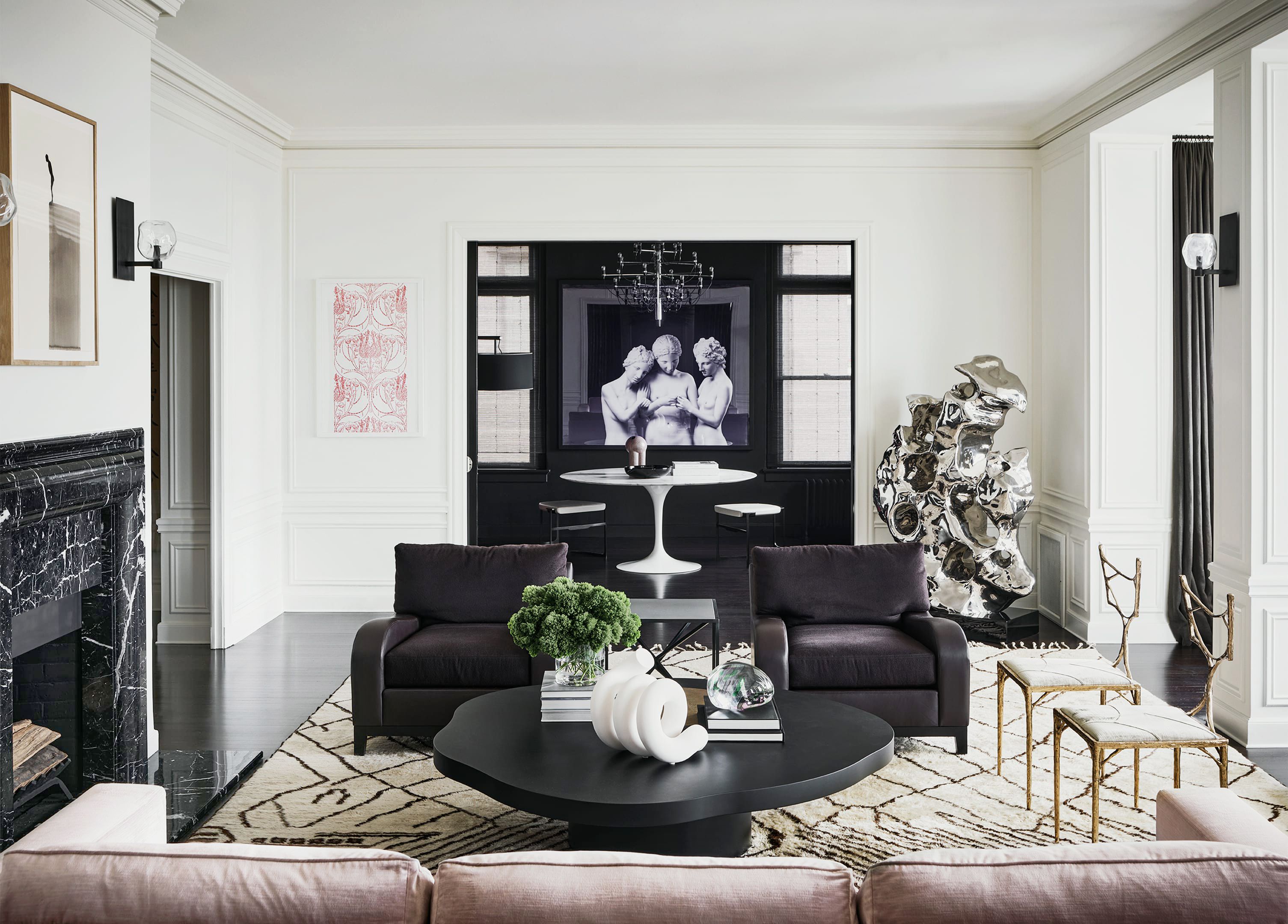 Modern Living Room White Walls Dark Floor