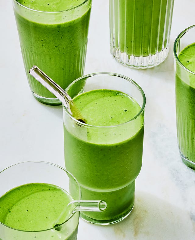 green smoothies in glass cups