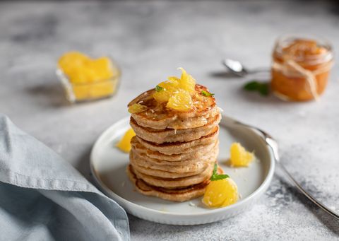 wholemeal pancakes with orange and homemade jam