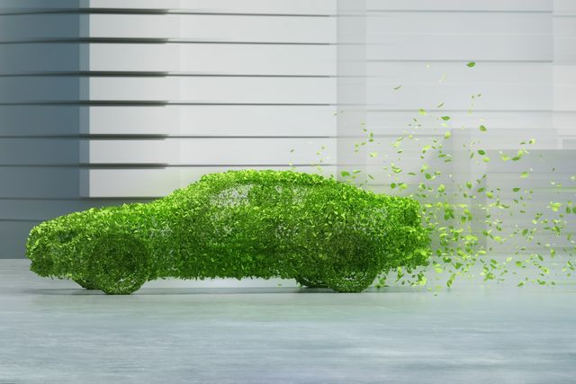 green car in the city