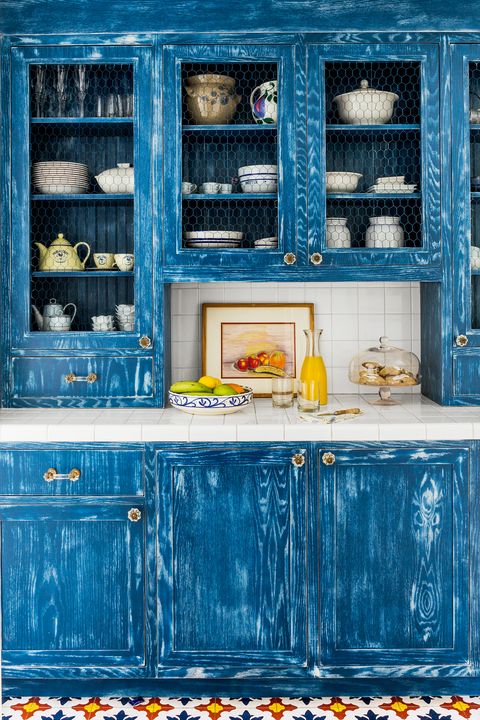 Blue, Hutch, Yellow, Furniture, Cupboard, Room, Cabinetry, Window, Wood, Door, 