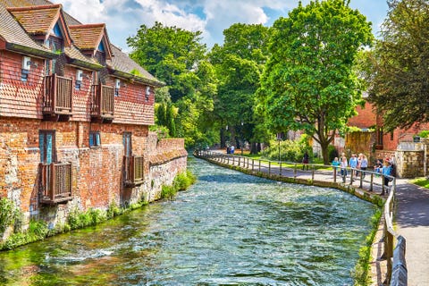 riverside walk in town of winchester, england