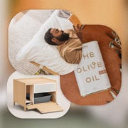 window shopping floyd rug, olive oil, and litter box