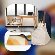 window shopping desk, apron, blanket