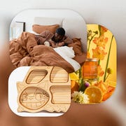 window shopping parachute bedframe, bokksu plate, and brightland honey