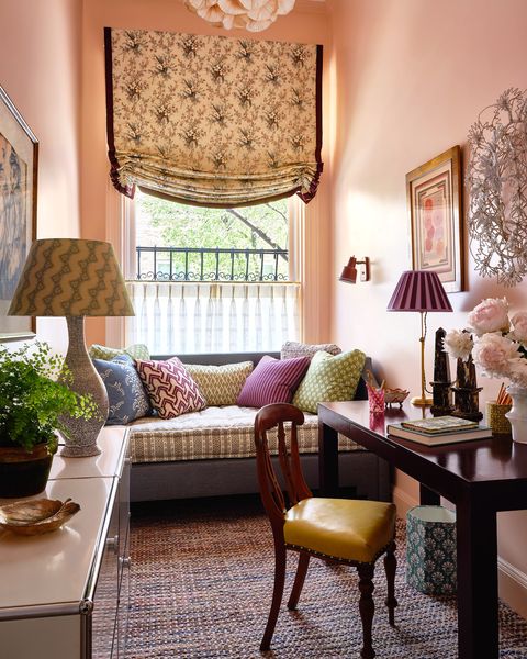 window treatment ideas in pink home office