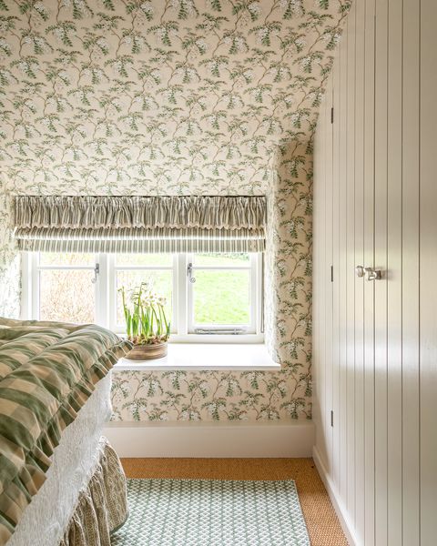 bedroom with window treatments