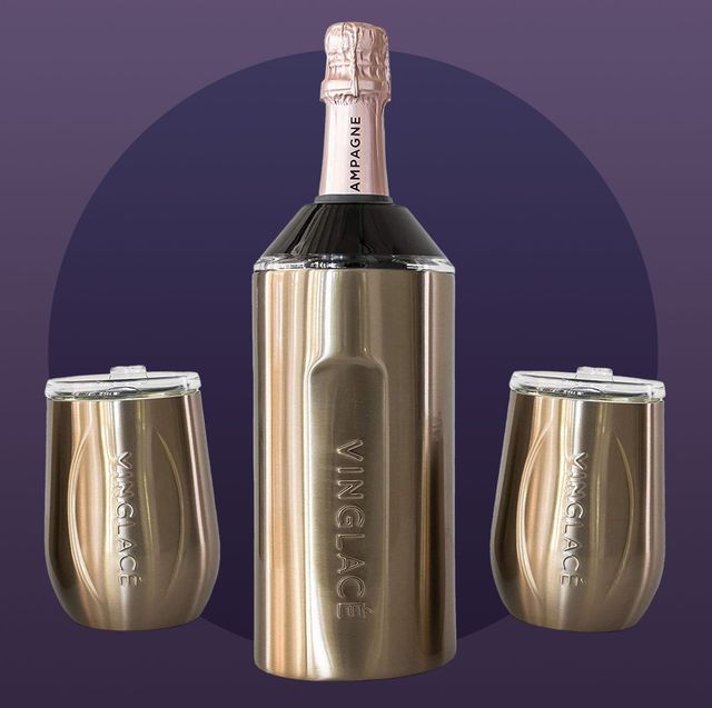 gold wine chiller and wine tumblers