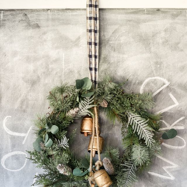 christmas wreath with brass bells