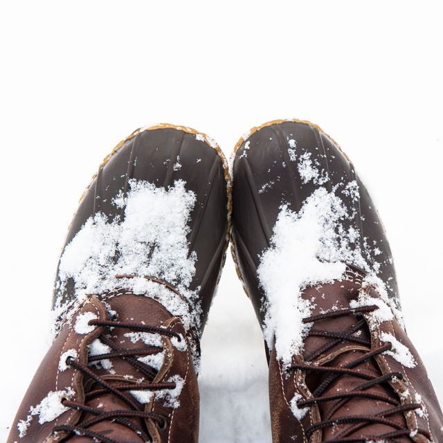 Winter boots in snow