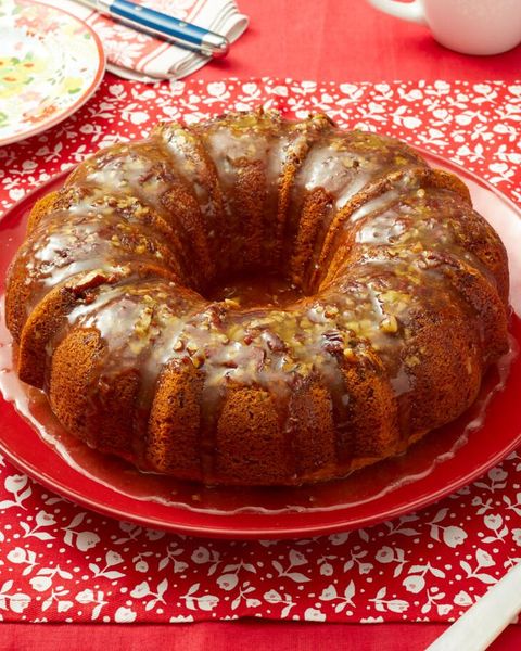 christmas rum cake on red plate