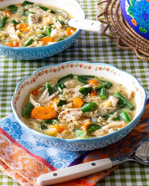 leftover turkey soup with green checkered background