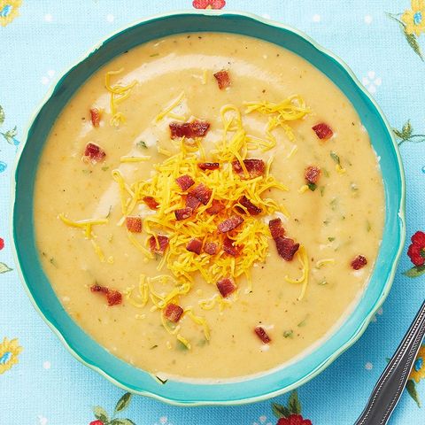 potato soup with bacon and cheese overhead