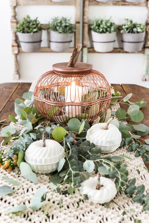 Wire Basket And Bundt Pan Pumpkins