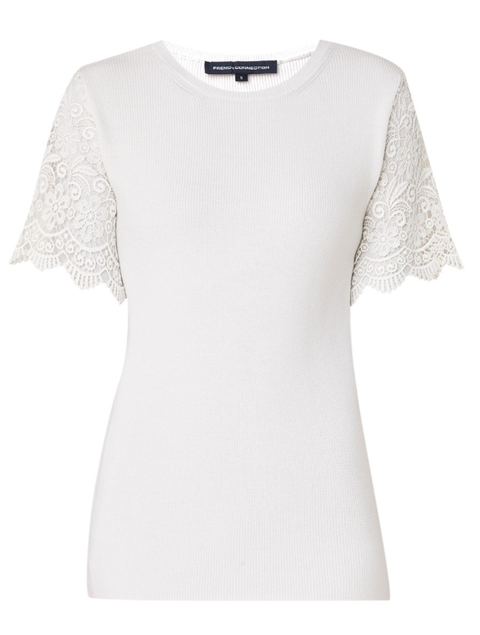 Clothing, White, T-shirt, Sleeve, Neck, Top, Outerwear, Dress, Blouse, Lace, 