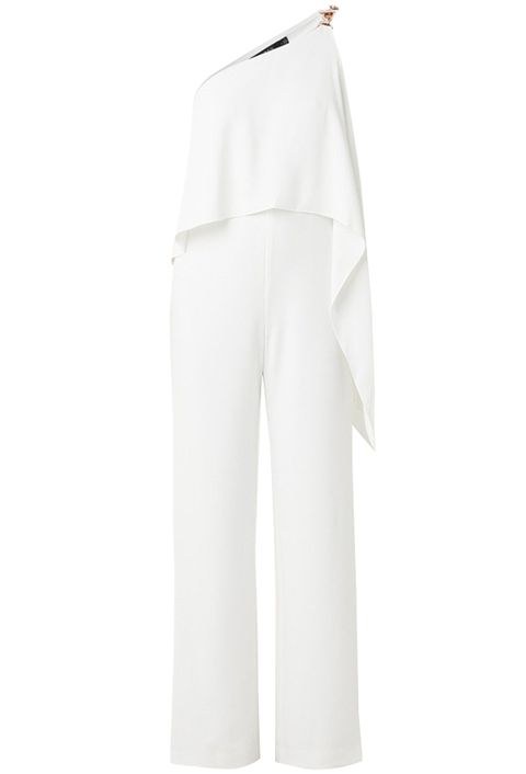 witte jumpsuit met one shoulder loose fit van ralph lauren via de bijenkorf