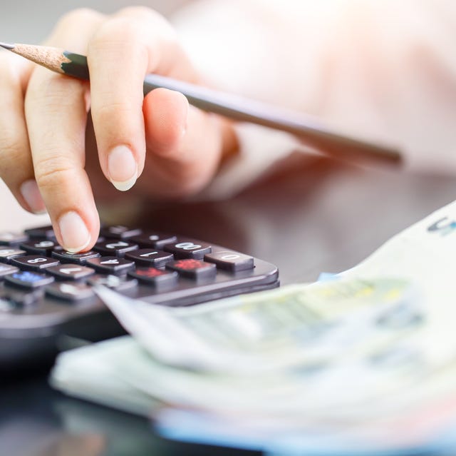 woman counting money euro banknotes, business or stock market concept image