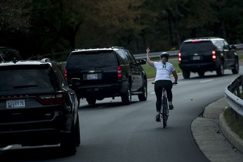 Cyclist Flips Off Trump Motorcade