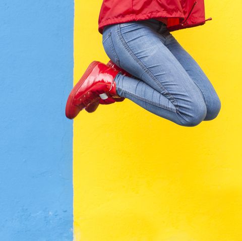 Woman in red sneakers