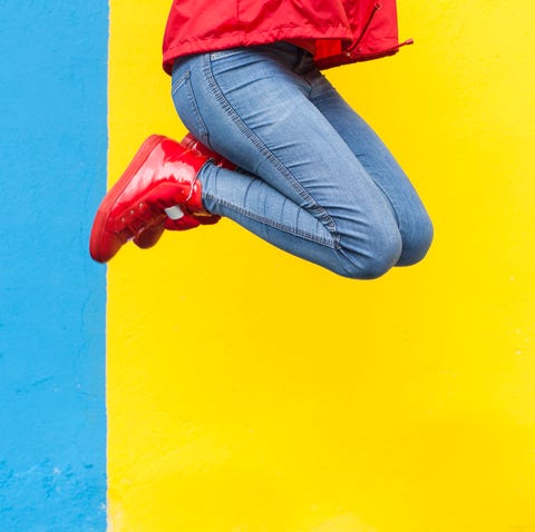 Woman in red sneakers